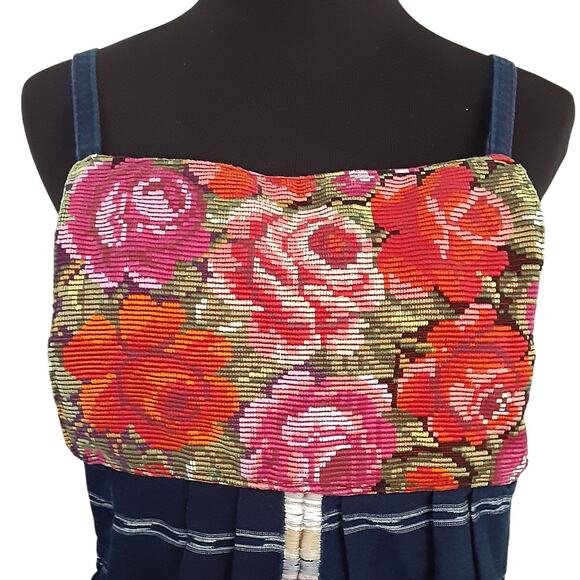 Vintage Handmade Pinafore Shift Dress Needlepoint Floral Artisan Mexico Pinnie - Picture 3 of 10